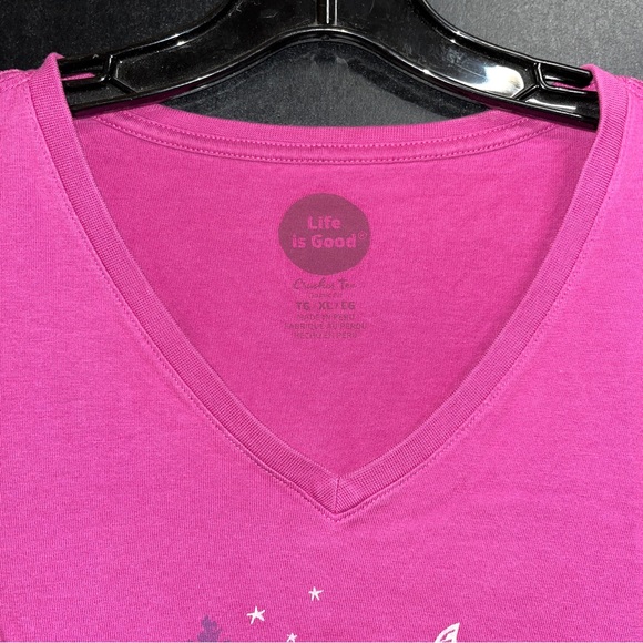 ποΈ Life is Good t-shirt, V-neck, 100% cotton, dark pink/fuchsia, camping theme - Picture 3 of 9